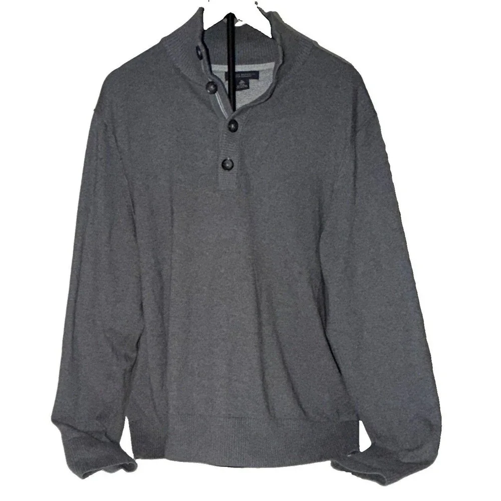 Banana Republic Men's Cotton Cashmere Mock Neck Pullover Button Gray XL